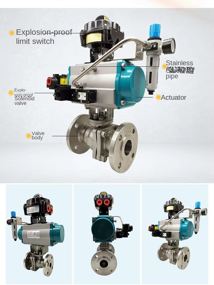 Q641F Pneumatic Flange Ball Valve Stainless Steel Corrosion-Resistant High Water Quick Cut-Off PTFE Sealing 1/2"-2" Port OEM