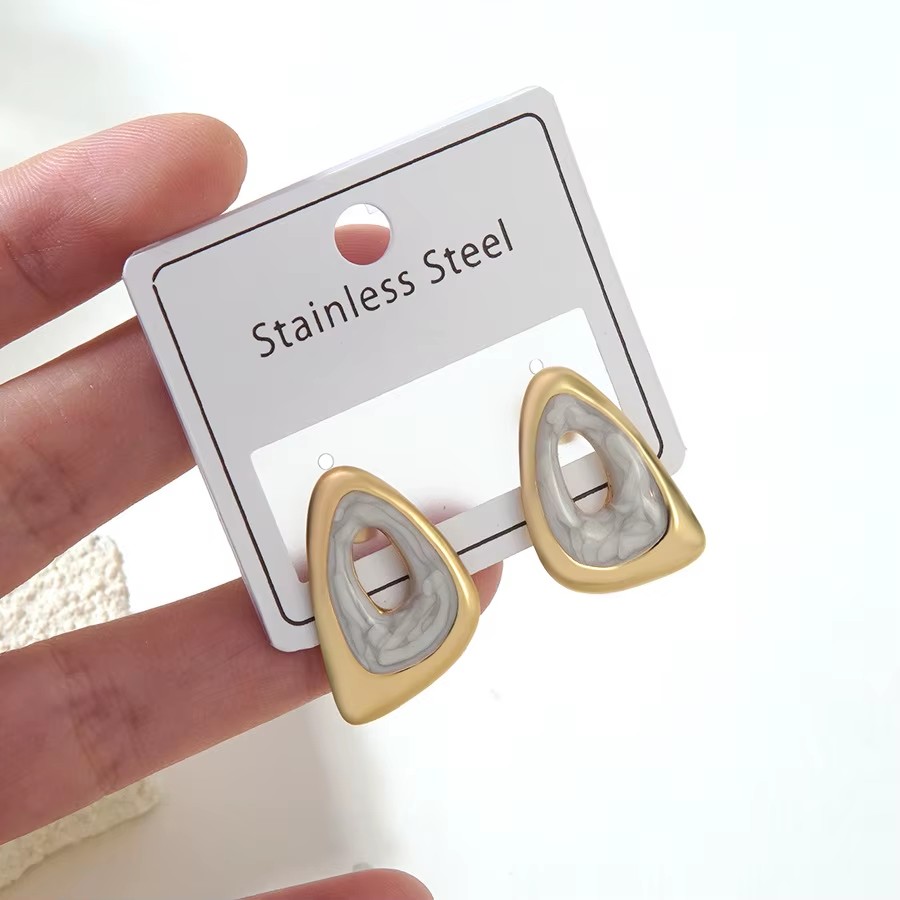 EH525 18K Gold Plated Marbled Enamel Stud Earrings - Stainless Steel Earrings Assorted Styles Jewelry for Women