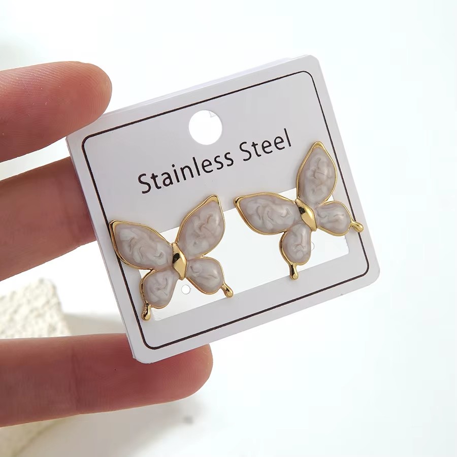 EH525 18K Gold Plated Marbled Enamel Stud Earrings - Stainless Steel Earrings Assorted Styles Jewelry for Women