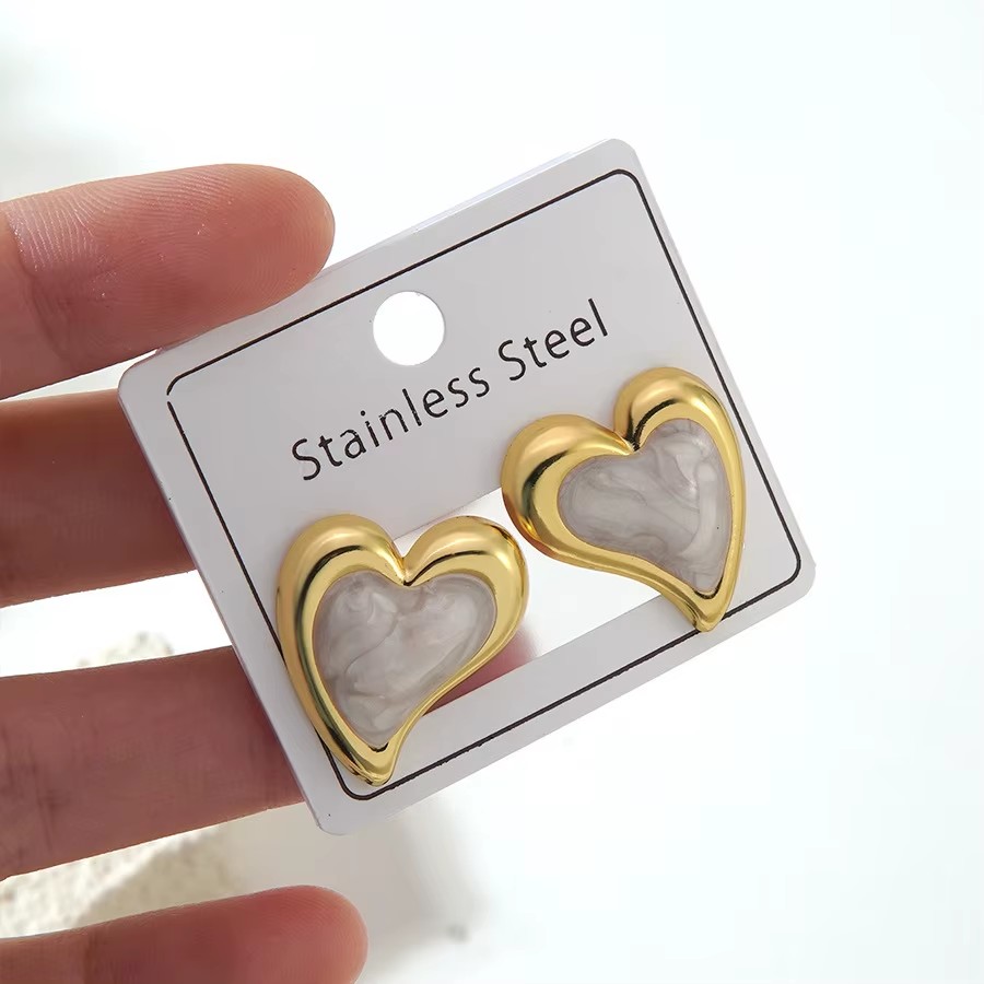 EH525 18K Gold Plated Marbled Enamel Stud Earrings - Stainless Steel Earrings Assorted Styles Jewelry for Women
