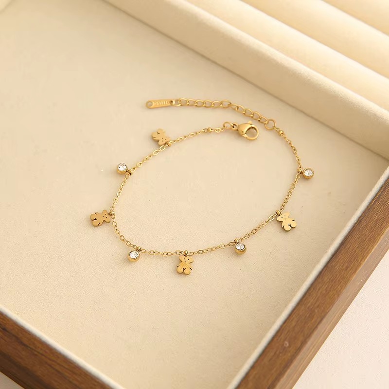 SL169 18K Gold Plated Dainty Charm Bracelet, Stainless Steel Heart Star Flower CZ Jewelry for Women