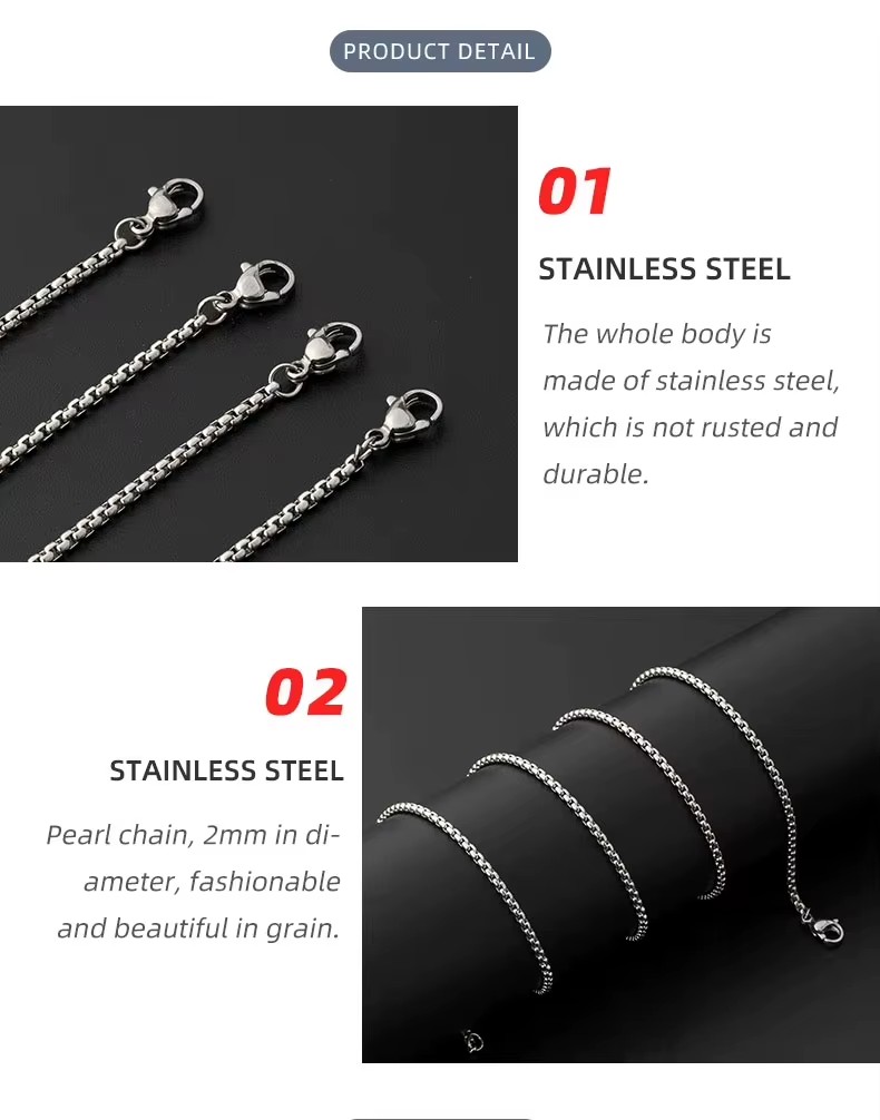 PB063 Minimalist Stainless Steel Box Chain Necklace Waterproof Non Tarnish Chain for Pendants Women Men Unisex