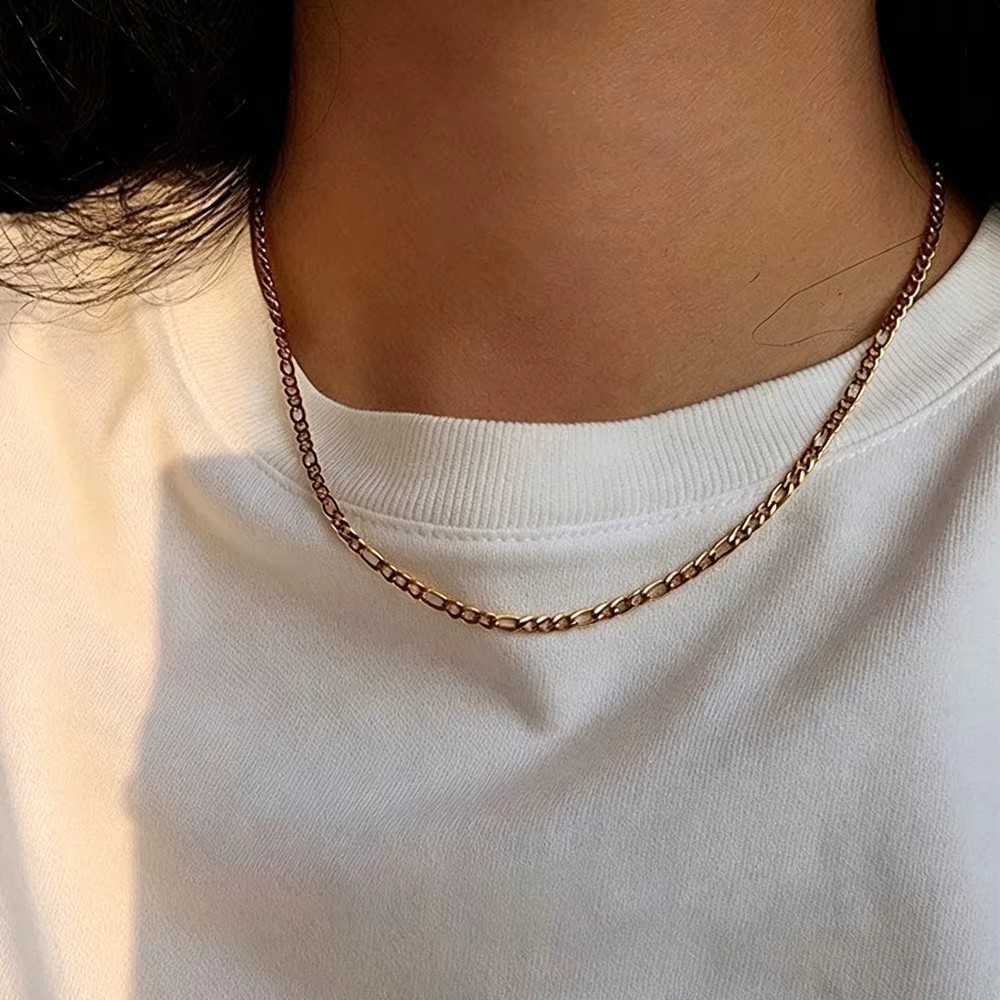 4mm 6mm Figaro Chain 18K Gold Plated Chain Stainless Steel 316L Mens Chains Jewelry Gifts Figaro Cuban Necklace for Women