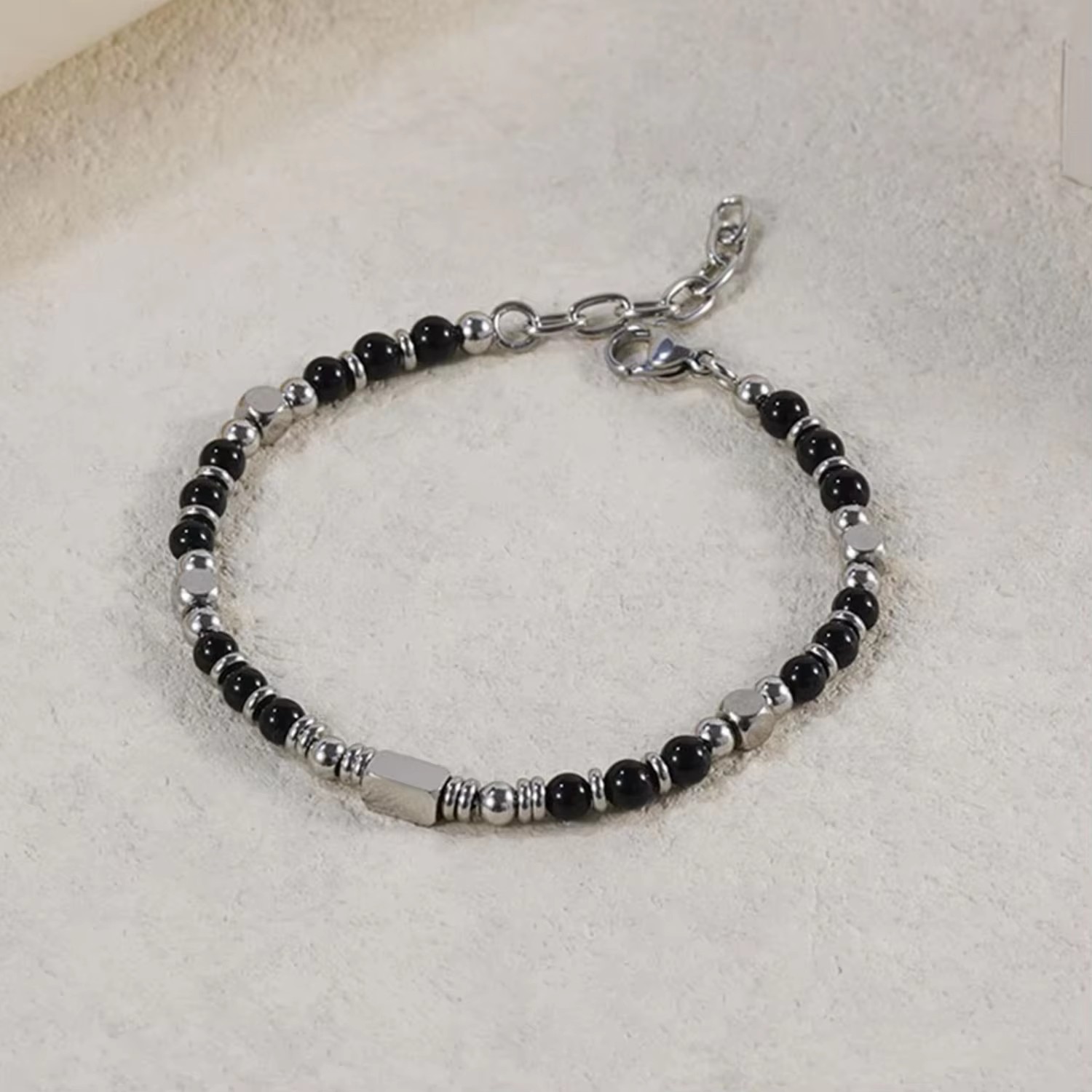 Womens Boho Adjustable Stackable Beaded Stainless Steel Natural Stone Link Men Non Tarnish Waterproof Handmade Bead Bracelet