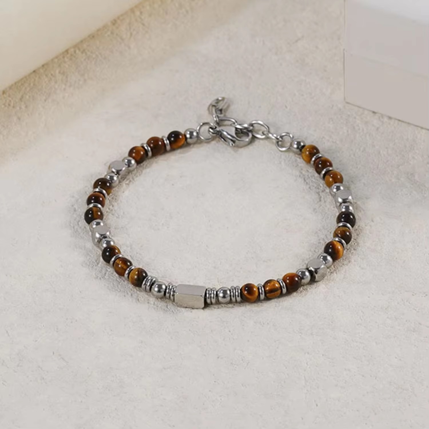 Womens Boho Adjustable Stackable Beaded Stainless Steel Natural Stone Link Men Non Tarnish Waterproof Handmade Bead Bracelet