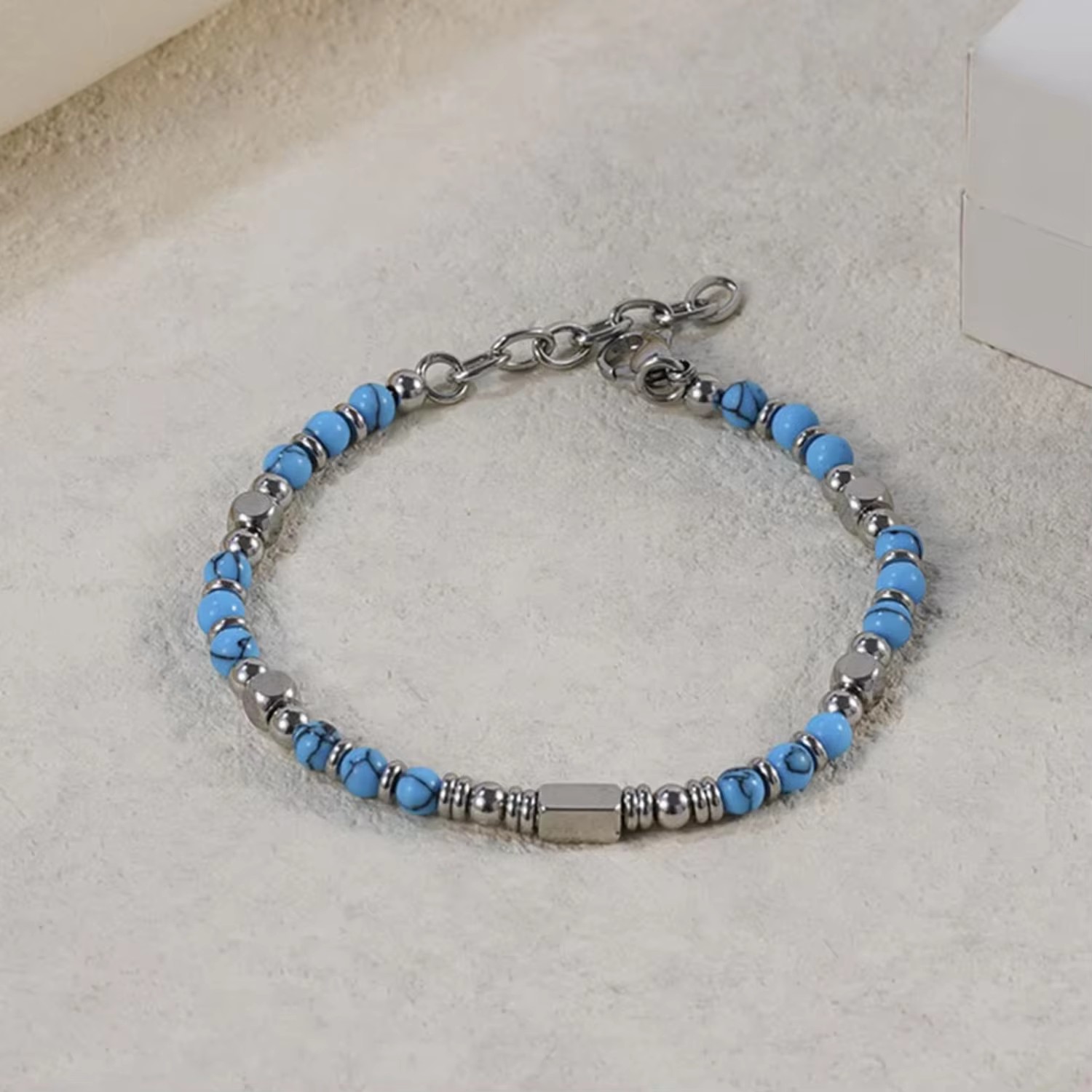 Womens Boho Adjustable Stackable Beaded Stainless Steel Natural Stone Link Men Non Tarnish Waterproof Handmade Bead Bracelet
