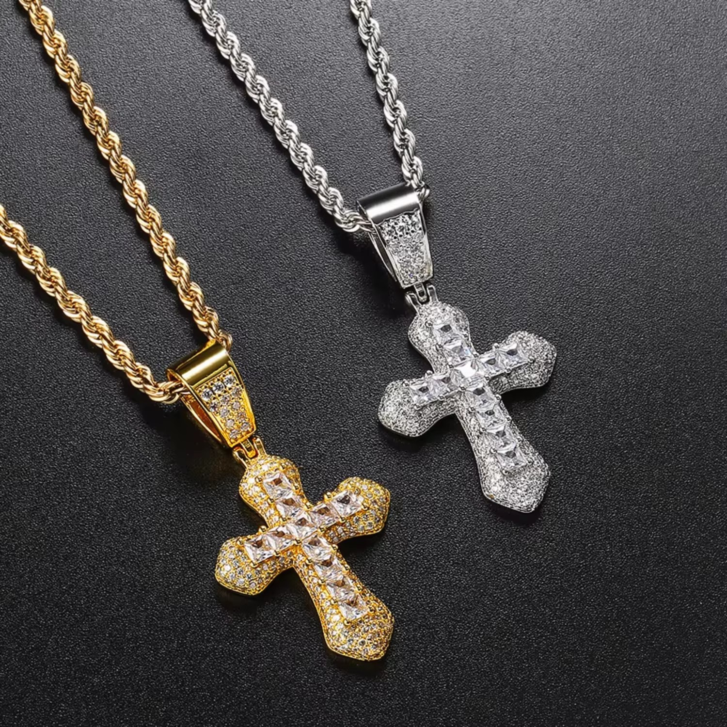 Iced Out Colorful Cross Pendant Rope Chain Gold Plated Hip Hop Jewelry Gifts 5A CZ Cubic Zirconia Charm Necklace for Men Women