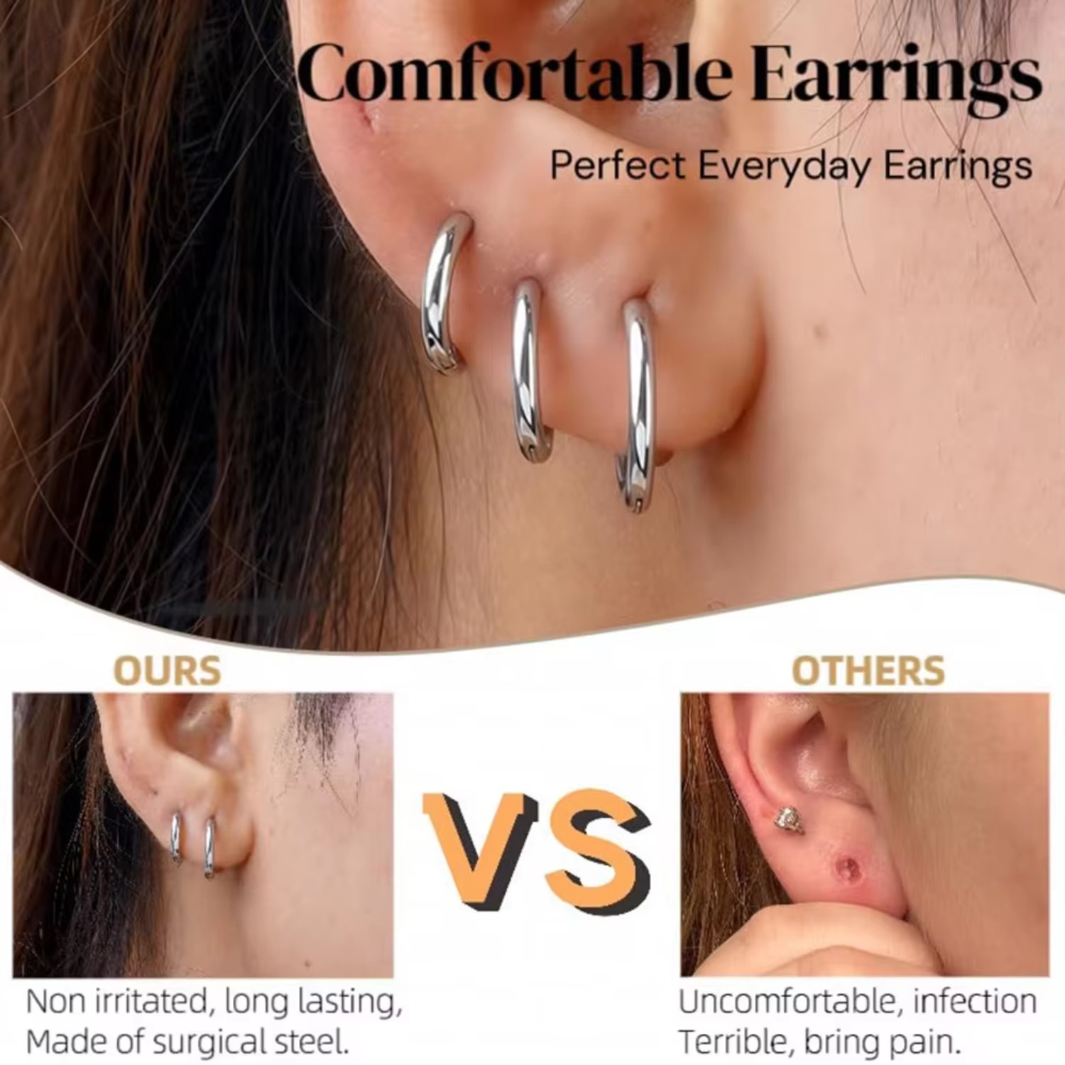 8mm-20mm Stainless Steel Gold Silver Plated Hoop Earring Women Men Piercing Jewelry Gift Hypoallergenic Cartilage Helix Earring