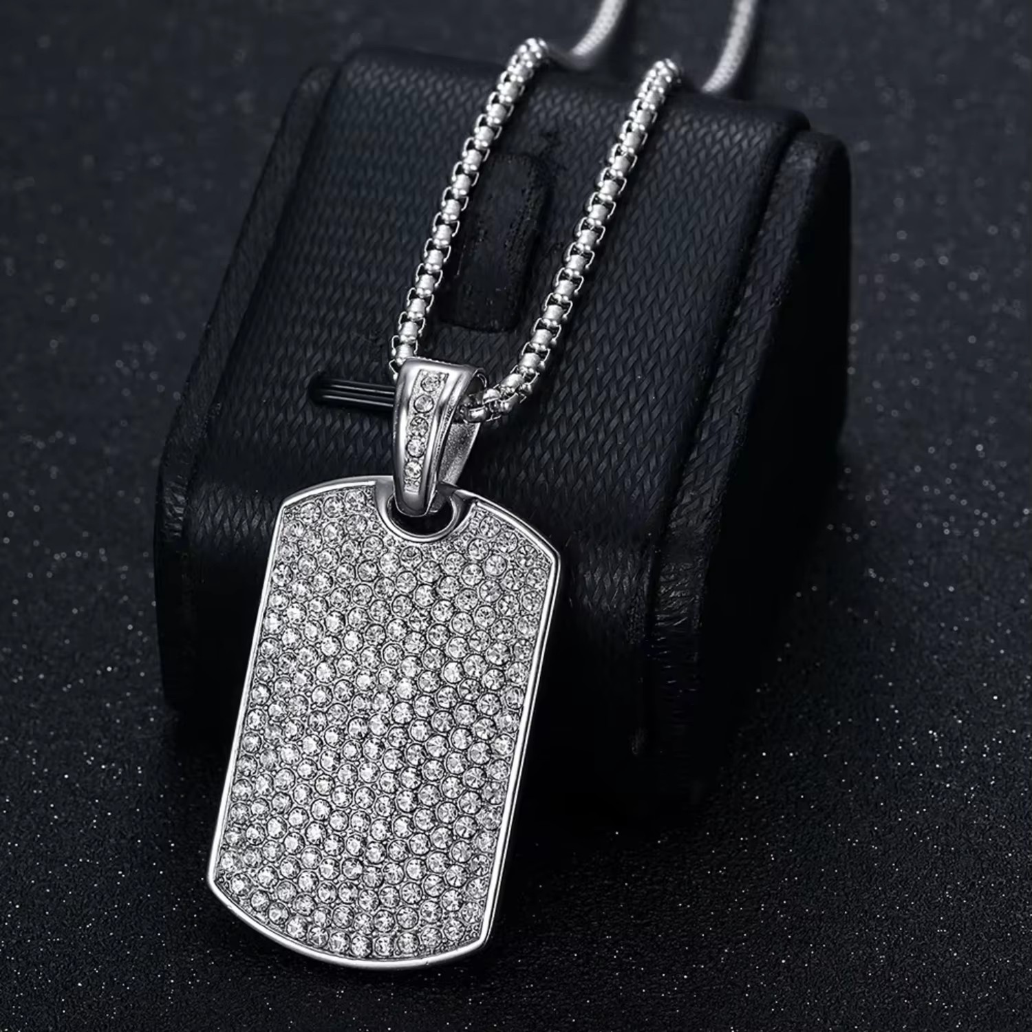 Iced Out Dog Tag Necklace 18K Gold Plated Stainless Steel Men Women Hip Hop Jewelry Gifts CZ Cubic Zirconia Pendant Necklace