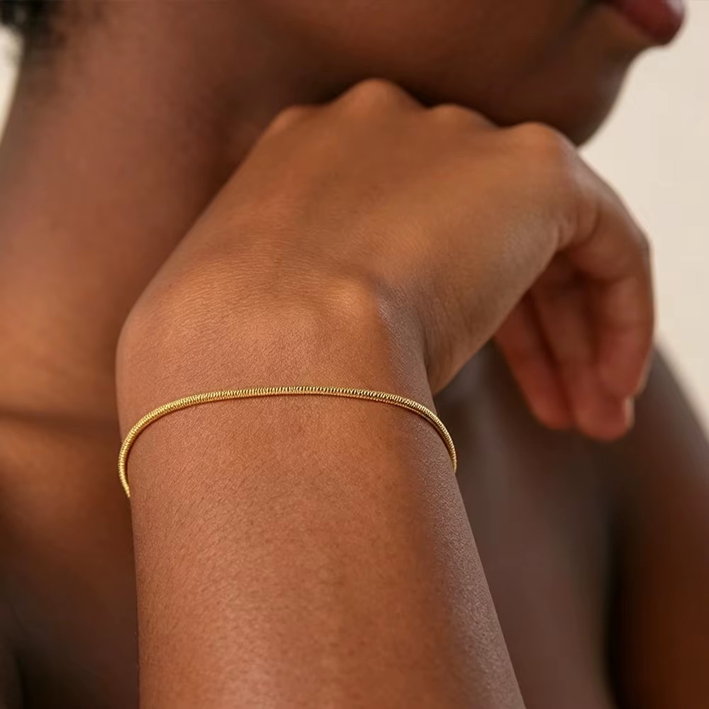 18K Gold Plated Minimalist Layering Link Chain Bracelets 2MM 1.5MM Trendy Jewelry Women Dainty Round Snake Chain Men Bracelet