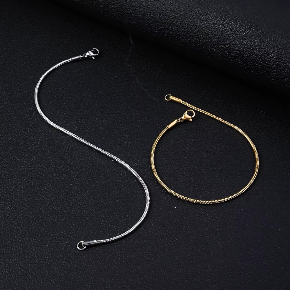 18K Gold Plated Minimalist Layering Link Chain Bracelets 2MM 1.5MM Trendy Jewelry Women Dainty Round Snake Chain Men Bracelet