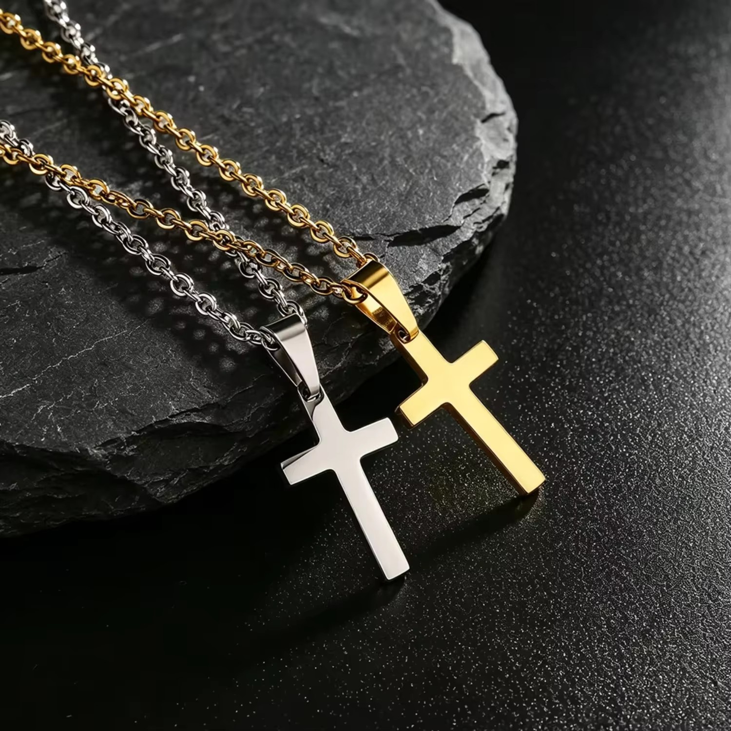 18K Gold Plating Cross Necklace Men Chain Waterproof Stainless Steel Cross Pendant Fathers Day Jewelry Christian Gifts for Boys
