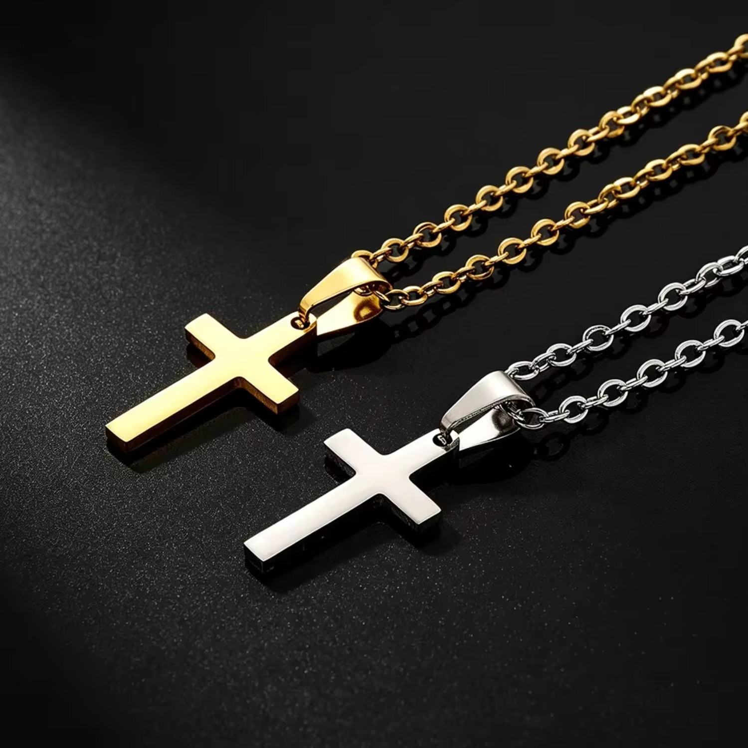 18K Gold Plating Cross Necklace Men Chain Waterproof Stainless Steel Cross Pendant Fathers Day Jewelry Christian Gifts for Boys