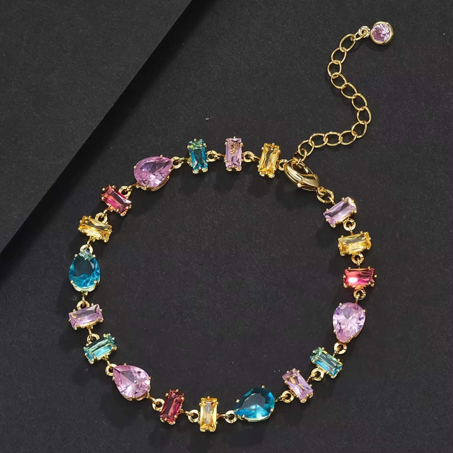 Multicolor Zircon Chain Link Tennis Bracelet Women Men 18K Gold Plated Dainty Fashion Gemstone Jewelry 5A CZ Irregular Bracelet