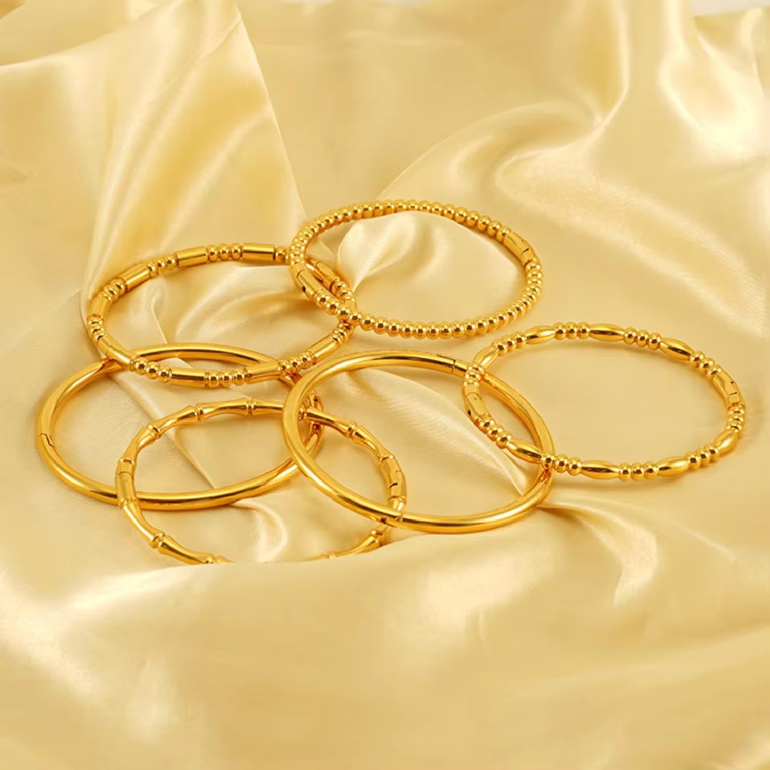 Women 18K Gold Plated Bamboo Style Bangle Bracelets Dainty Stainless Steel Jewelry Gifts Hidden Safety Clasp Open Clasp Bangle