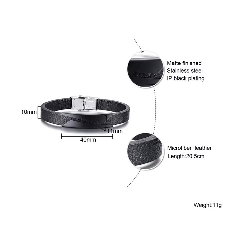 Jewelry European and American Fashionable Men Stainless Steel Inclined Sheet Curved Brand Ultrafine Leather Bracelet