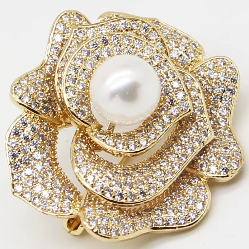 Copper Luxury Zircon Rose Brooch Design Special Women Wedding Engagement Gift Decoration Wholesale