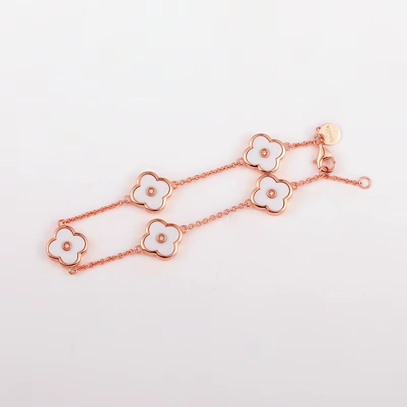 Wholesale Fashion Jewelry White Four Leaf Clover Ceramic Jewelry Bracelet Gold Plated Jewelry
