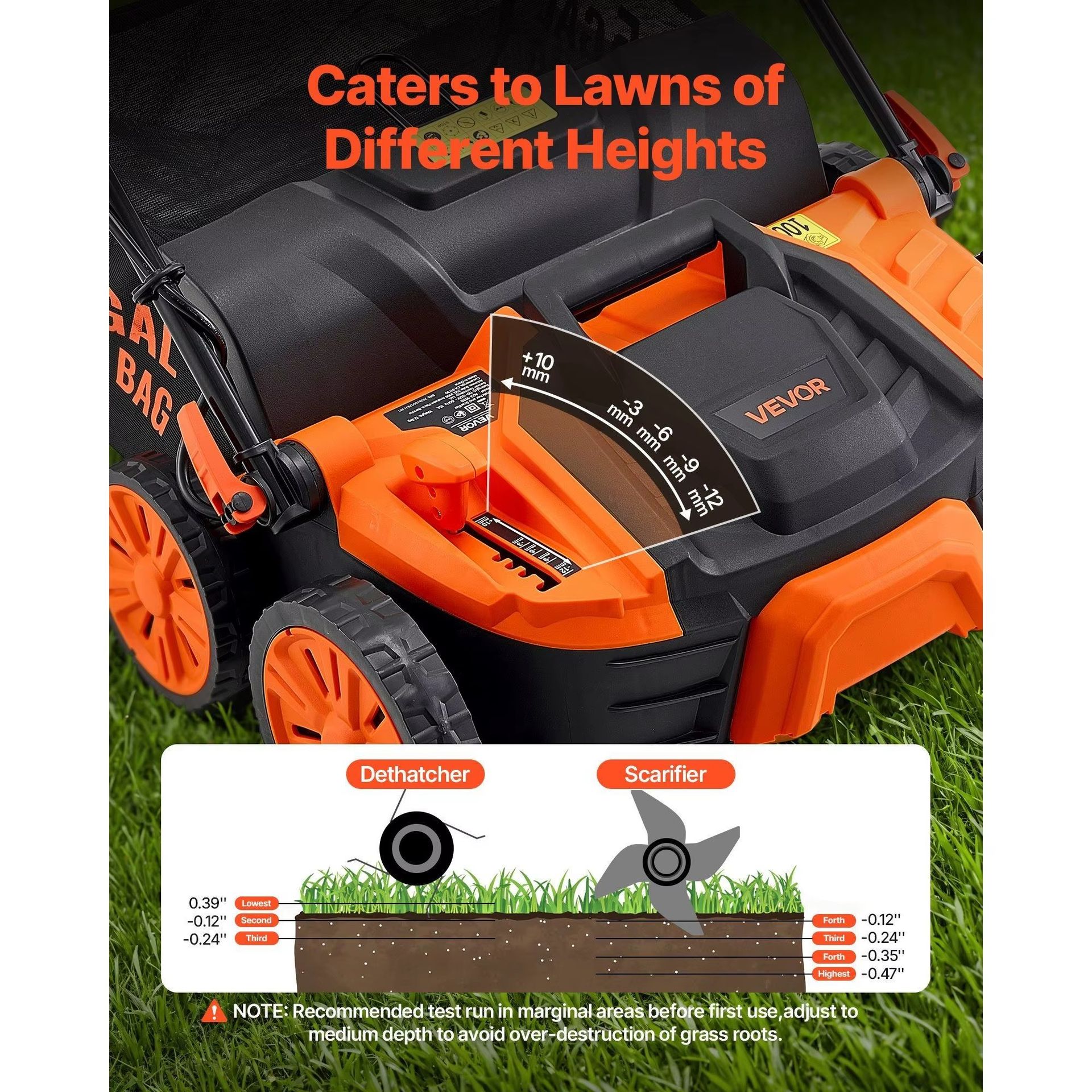 Electric 16 Inch 2 in 1 Scarifier Lawn Mower with 14.5 Gallon Thatch Bag Corded 15 Amp 120 V 15mm Cutting Height