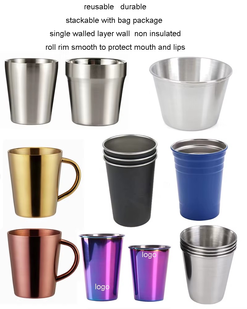 12oz Premium 18/8 Stainless Steel Glasses Metal Cup Outdoor Travel Camping Portable Stackable Pint Cup Tumbler Cup 350ml 400ml 5