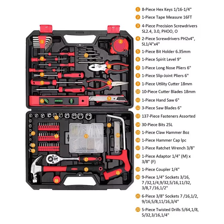 IFIXPRO Combination Tool Set for Home Household Tool Storage Case 226 Pcs DIY Tool Box Odm Blow Molding Box Carbon Steel Heated