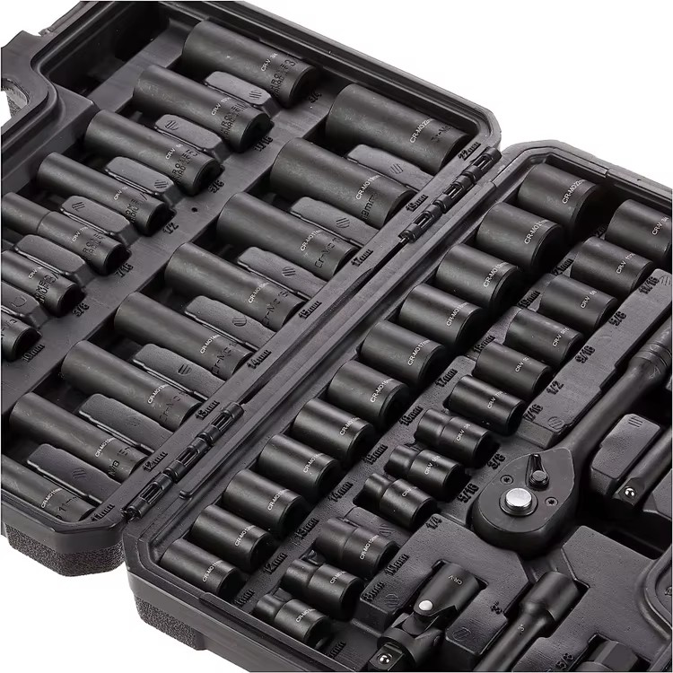 46Pcs 3/8-Inch Drive 6 & 12 Point Deep and Shallow Impact Socket Set 72 Teeth Ratchet Socket Wrench Sets Portable Socket Set Box