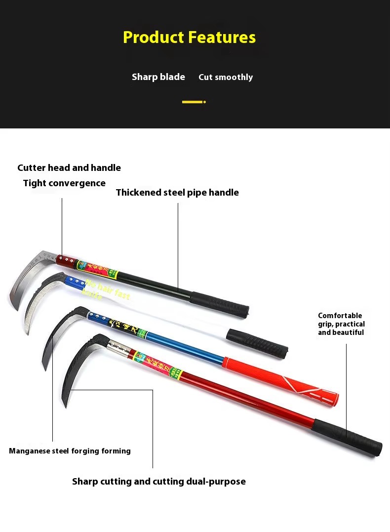 Industrial Grade Agricultural Knife Fiberglass Handle Stock Supplies Lawn Mower Sickle Cutting Rice Corn Wooden Mower Sickle