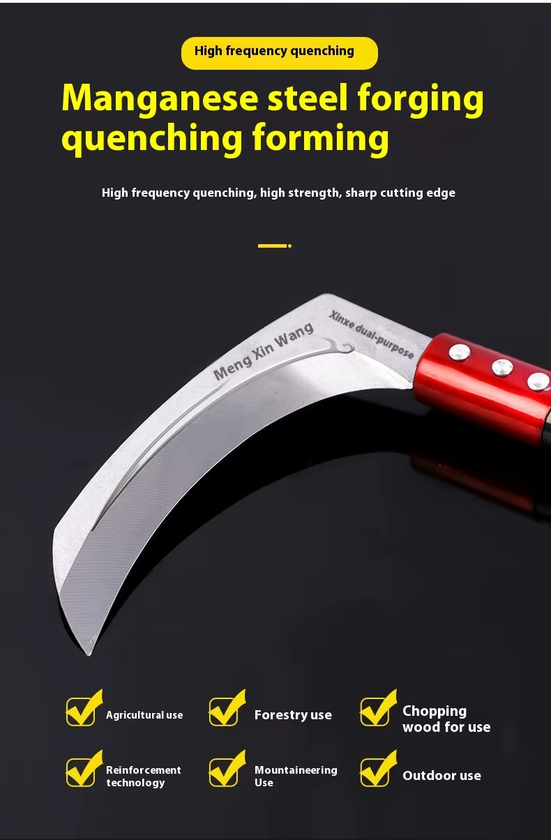 Industrial Grade Agricultural Knife Fiberglass Handle Stock Supplies Lawn Mower Sickle Cutting Rice Corn Wooden Mower Sickle