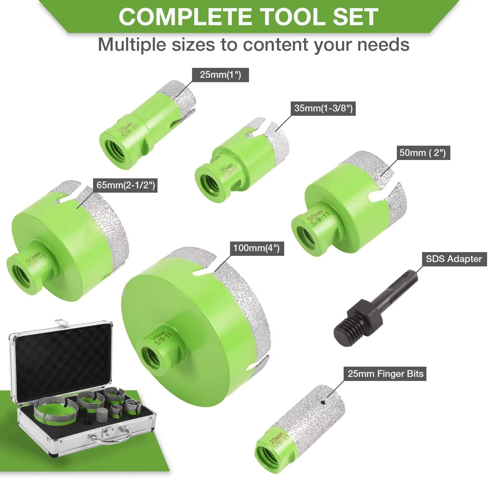 Diamond Hole Saw Kit 25-100mm Vacuum Brazed Core Drill Bits for Glass Porcelain Tile Ceramic Brick
