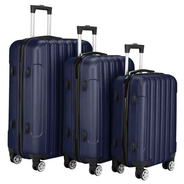 Navy Blue 3 in 1 Luggage Set Abs Material 4 Wheels Combination Lock Travel Suitcase Unisex with Zipper Closure Model D0100HPF56A