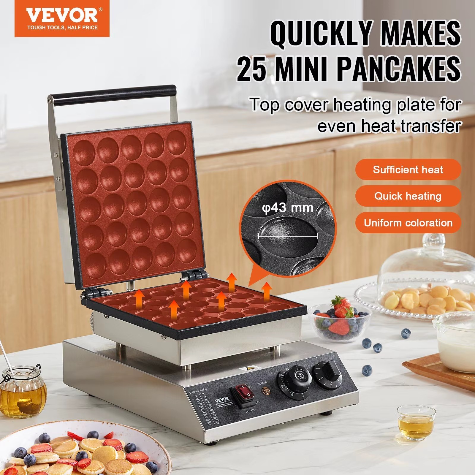 Mini Dutch Pancake Maker 25 Holes 43mm Commercial Electric Pancake Machine Adjustable Temperature Baking Equipment Model