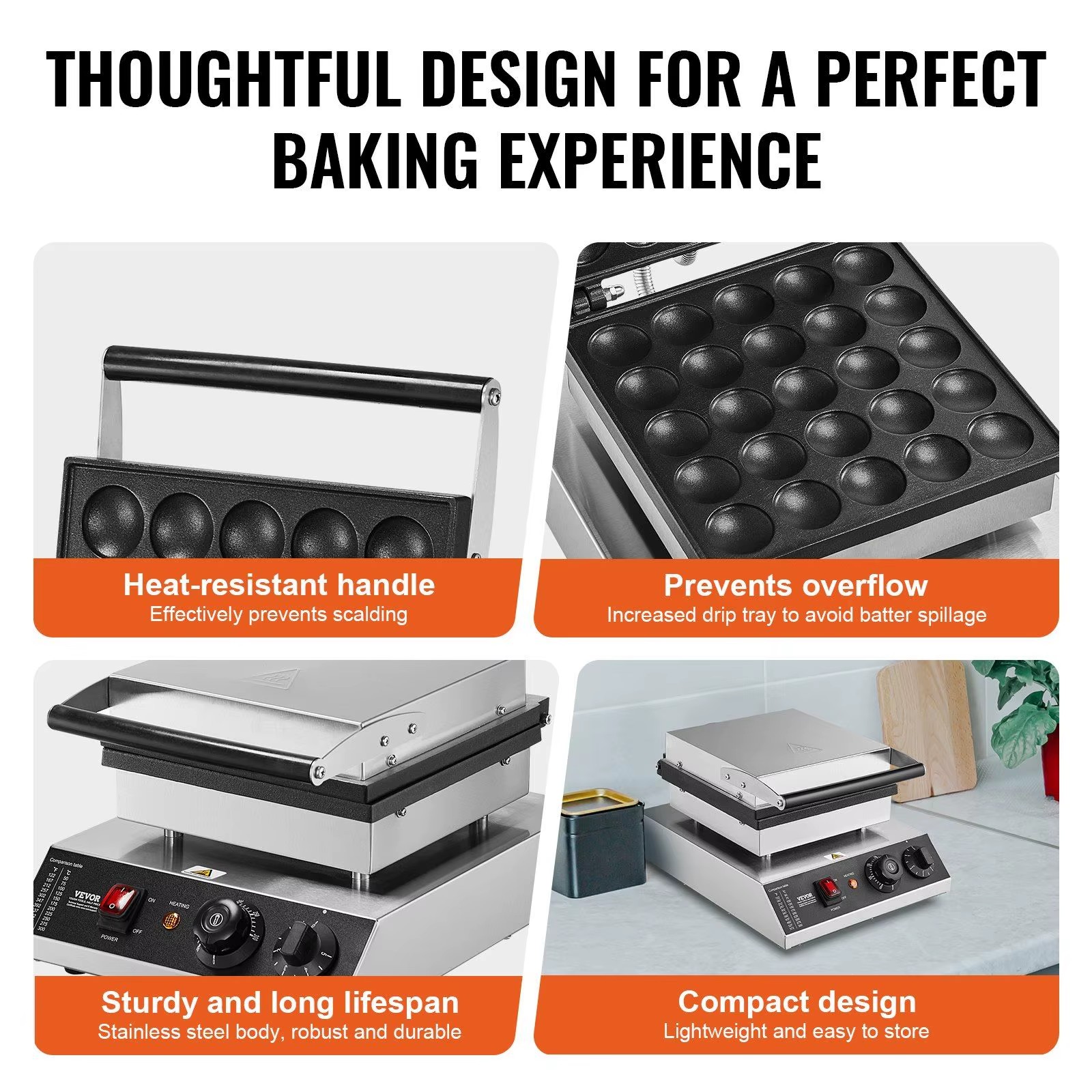 Mini Dutch Pancake Maker 25 Holes 43mm Commercial Electric Pancake Machine Adjustable Temperature Baking Equipment Model