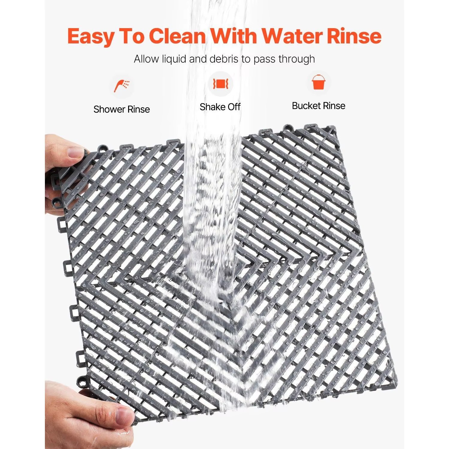 Industrial Interlocking Drainage Mat 12x12 Modular Cushion Non Slip Light Gray PP Material Durable Click-Lock Floor Tile Garage