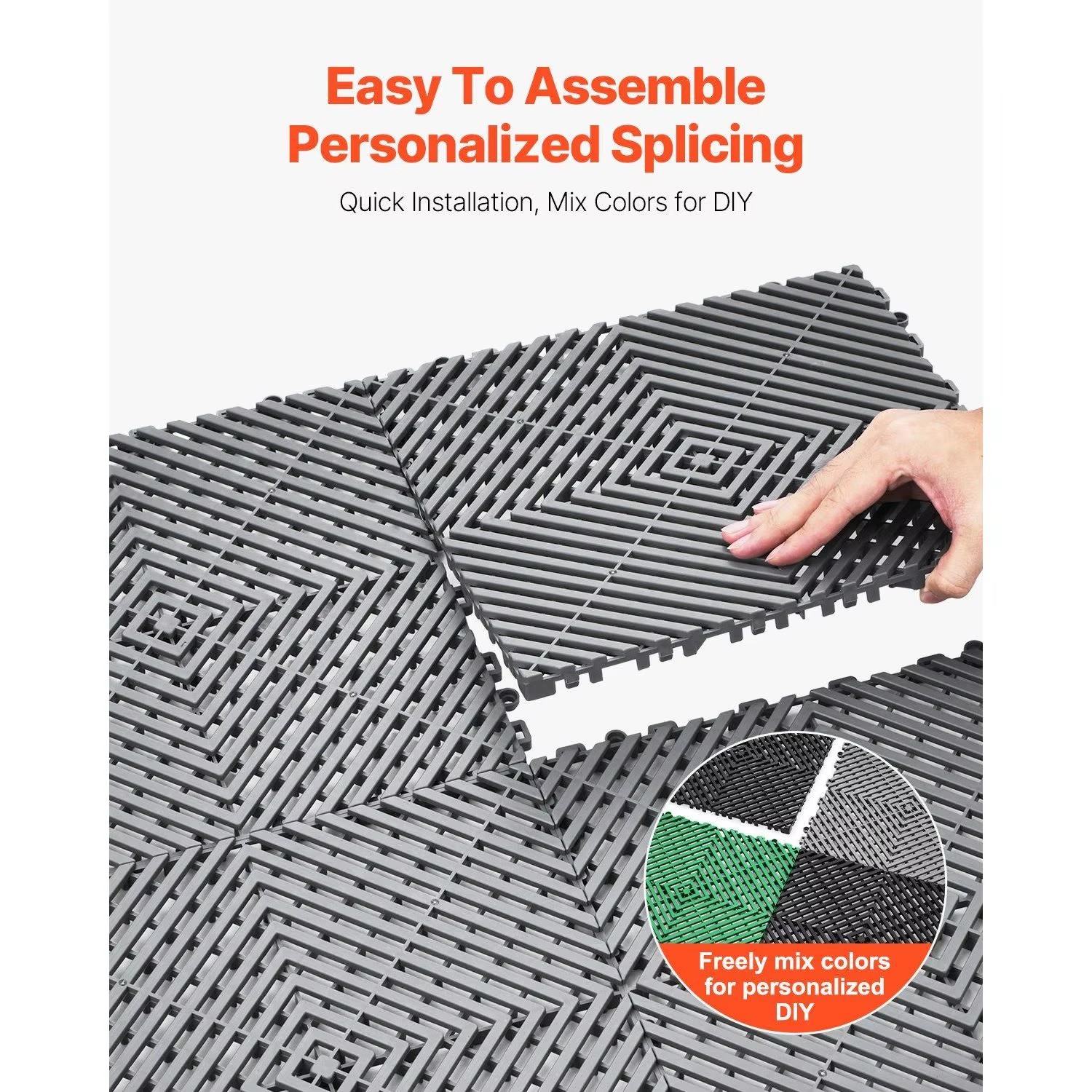 Industrial Interlocking Drainage Mat 12x12 Modular Cushion Non Slip Light Gray PP Material Durable Click-Lock Floor Tile Garage