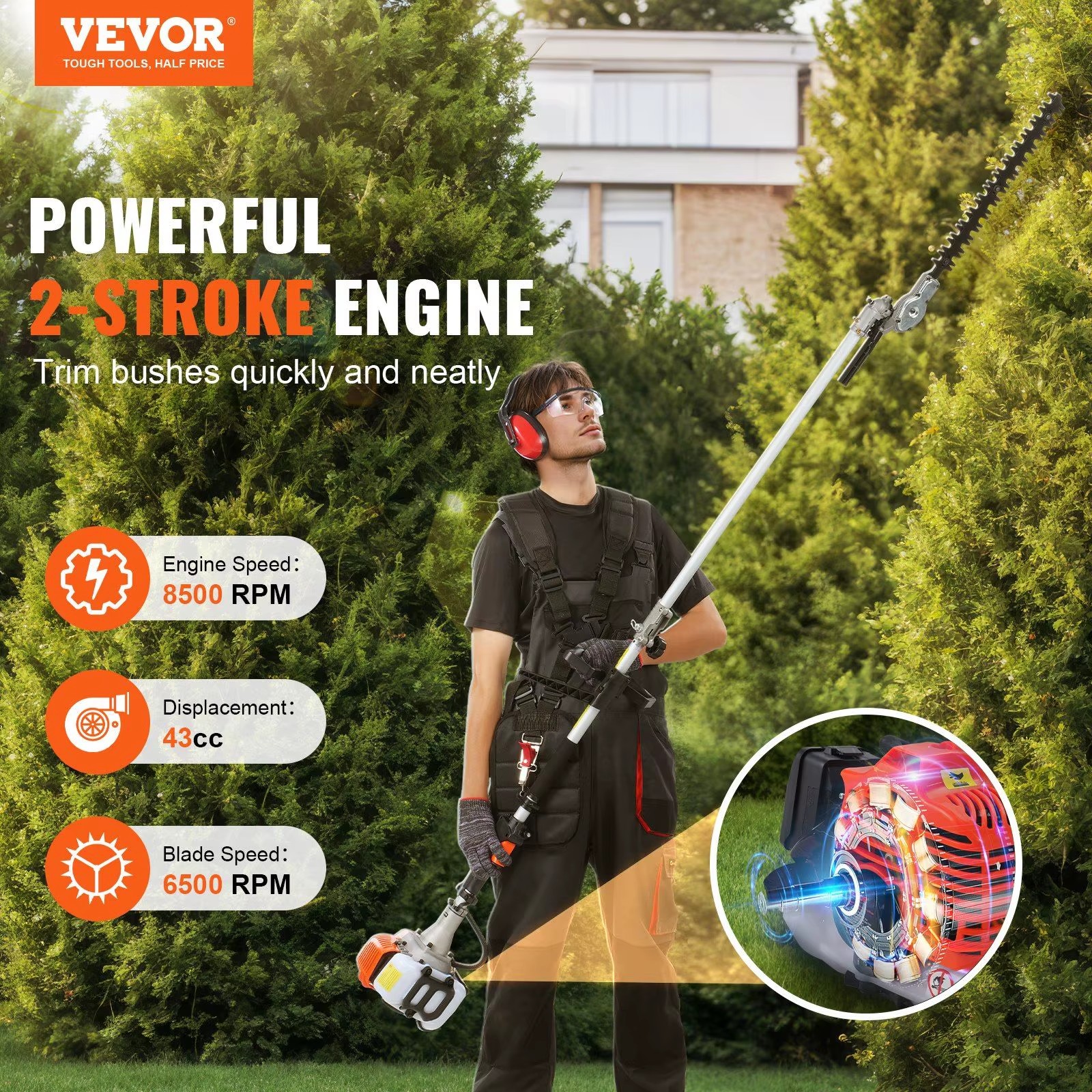 6 1 Gas High Branch Scissor-Multifunctional Hedge Trimmer 43Cc Weed Eater String Trimmer Brush Cutter Pole Saw Chainsaw Pruner