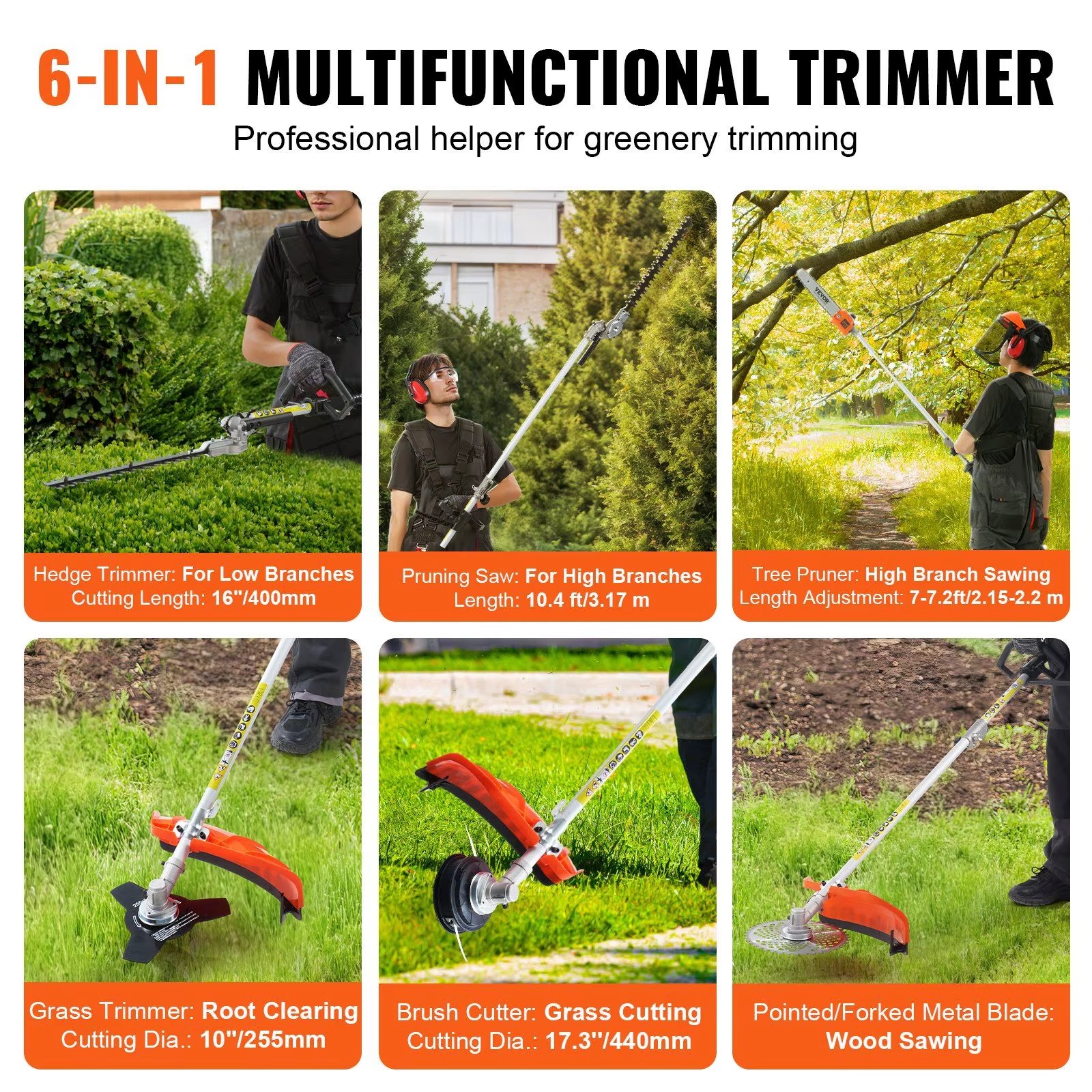 6 1 Gas High Branch Scissor-Multifunctional Hedge Trimmer 43Cc Weed Eater String Trimmer Brush Cutter Pole Saw Chainsaw Pruner