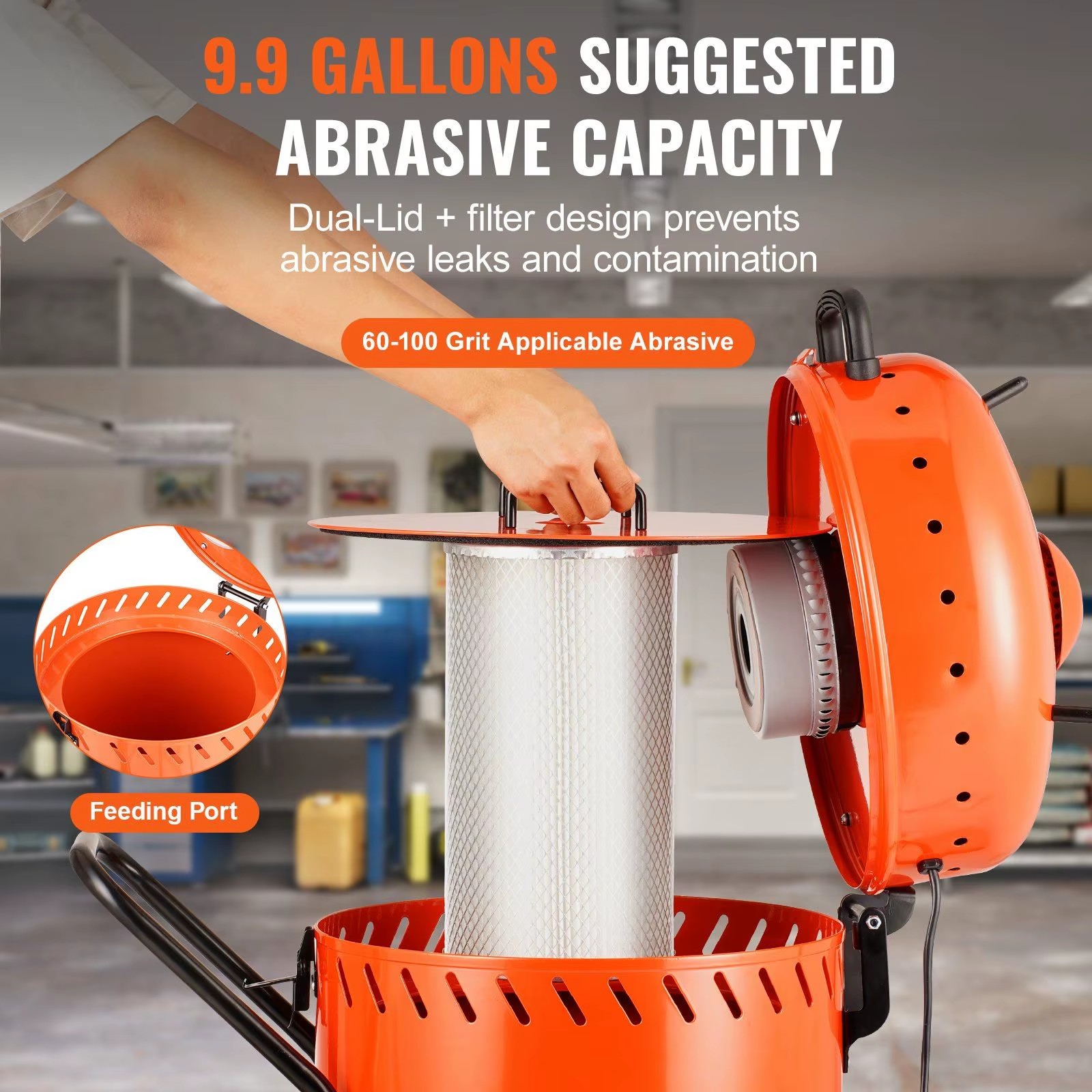 28-Gallon Dustless Sandblaster 1200W Vacuum System Heavy Duty Abrasive Blasting Machine Recycles 60-110 PSI Dust Control Model