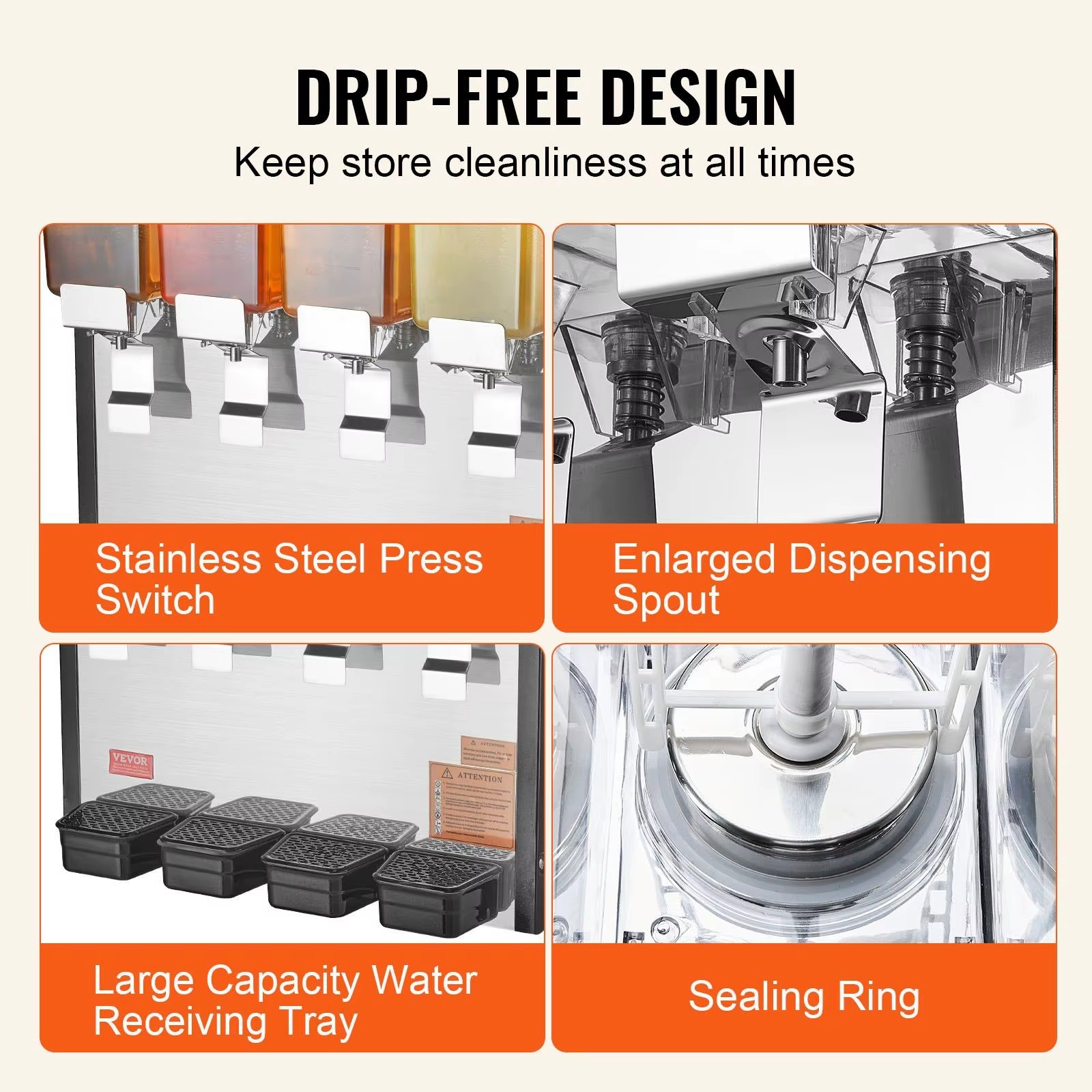 Commercial Beverage Dispenser 16L X 4 Tanks 2 Taps Brushed Metal Cold Juice Cooler Stainless Steel Freestanding Electric EU Plug