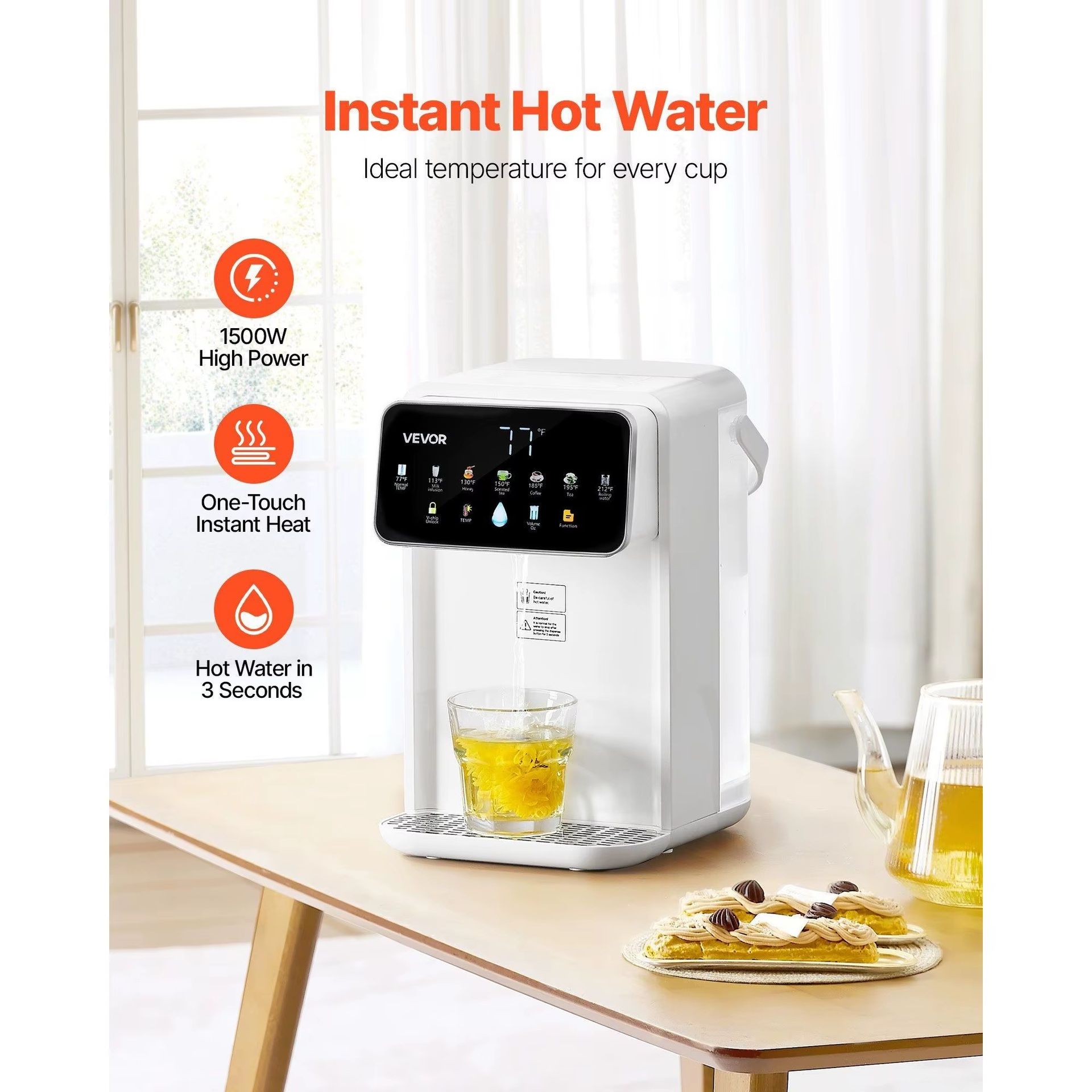 Desktop Water Dispenser 118oz Tank Instant Hot Water 7 Temperatures 7 Volumes Plastic Housing Electric Powered Household Use 1