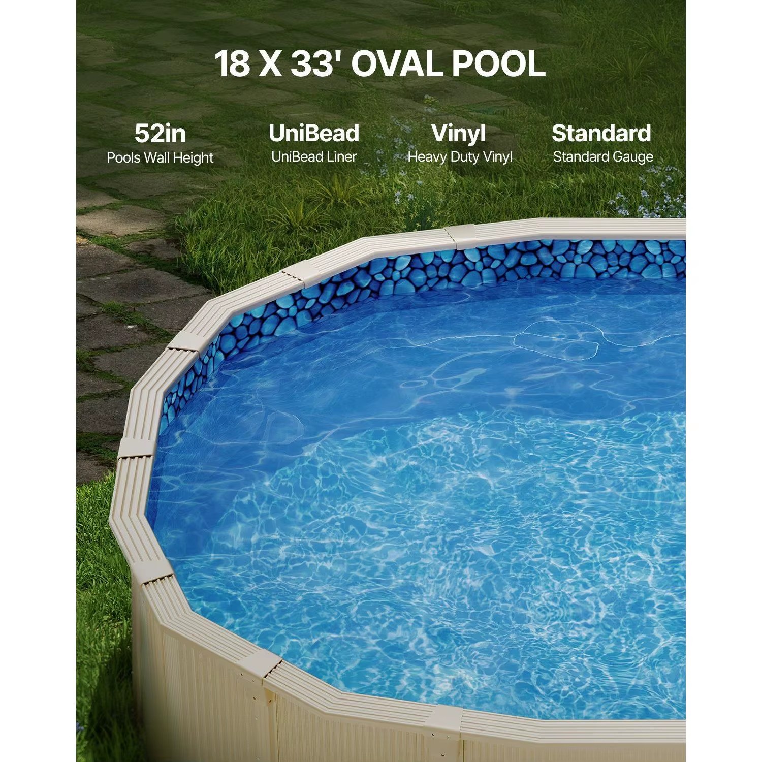 Durable 18x33ft Oval Unibead Style Pool Liner 52in Wall Height Realistic Stone Water Ripple Design Model D0100XUYYEU