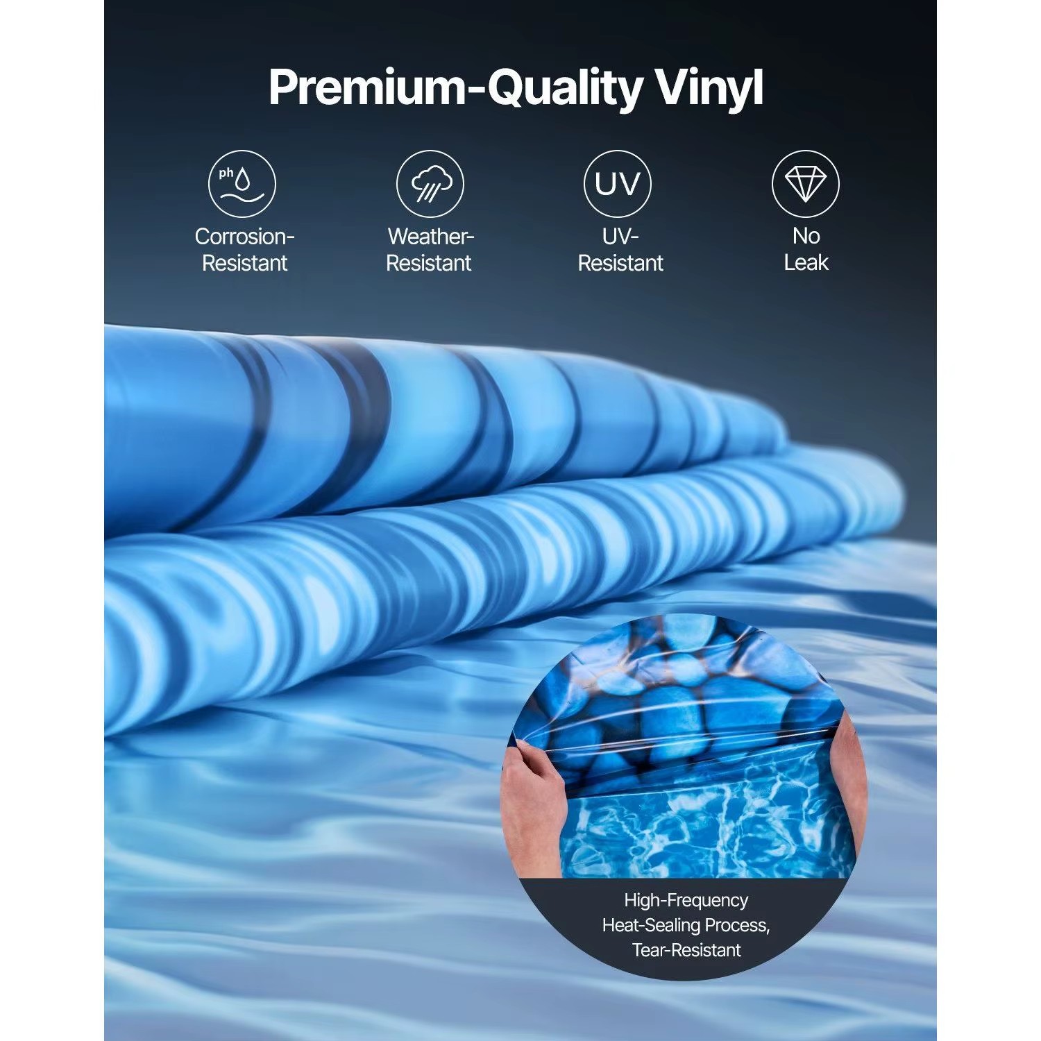 Durable 18x33ft Oval Unibead Style Pool Liner 52in Wall Height Realistic Stone Water Ripple Design Model D0100XUYYEU