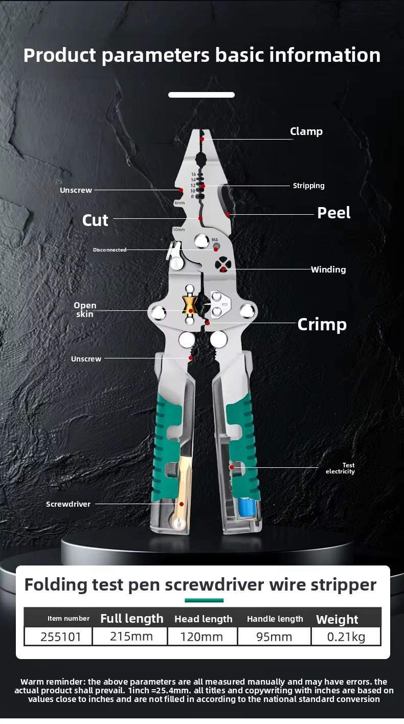 Folding Voltage Tester Screwdriver Wire Stripper Cable Divider Winding Tool Crimping Pliers High-Carbon Steel Folding