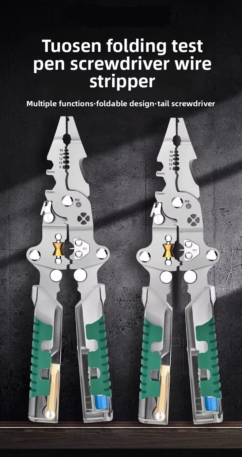Folding Voltage Tester Screwdriver Wire Stripper Cable Divider Winding Tool Crimping Pliers High-Carbon Steel Folding