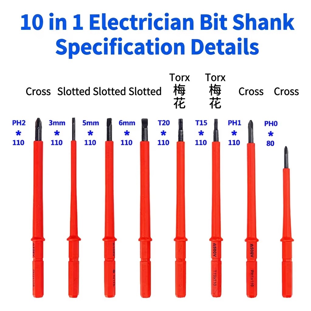 Insulated Screwdriver Set 10 Pcs Phillips Bit Anti-Slip Handle Matte Finish For Home Electrical Repair