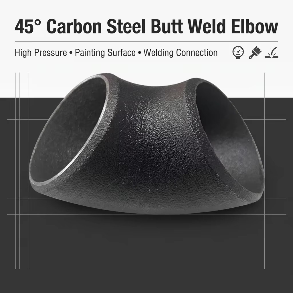 High Pressure 3 Inch Carbon Steel Butt Weld 45 Degree Elbow Fire Protection Pipe Fitting Painted Surface