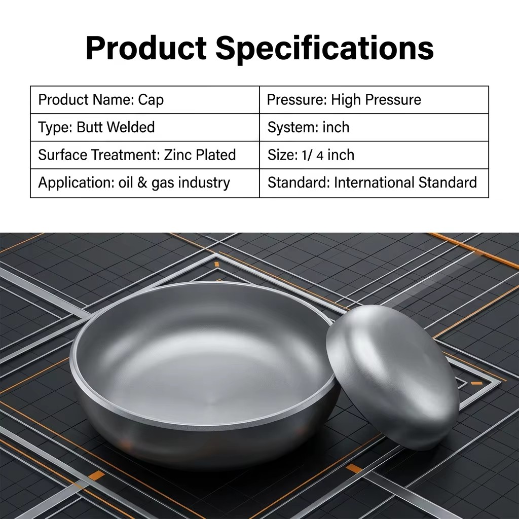 Zinc Plated Carbon Steel Pipe Cap Round Butt Welding ASME B16.9 BSPP BSPT Threaded End Closure for Industrial Piping