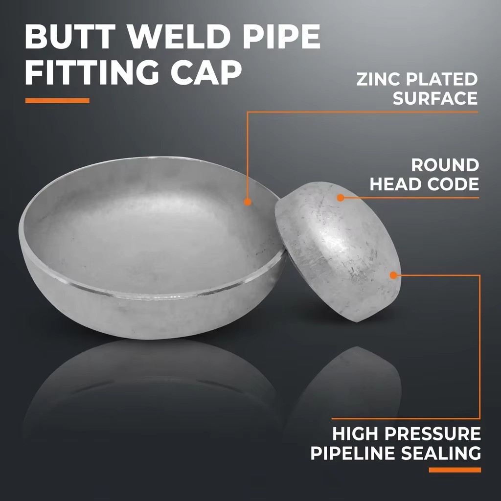 Zinc Plated Carbon Steel Pipe Cap Round Butt Welding ASME B16.9 BSPP BSPT Threaded End Closure for Industrial Piping