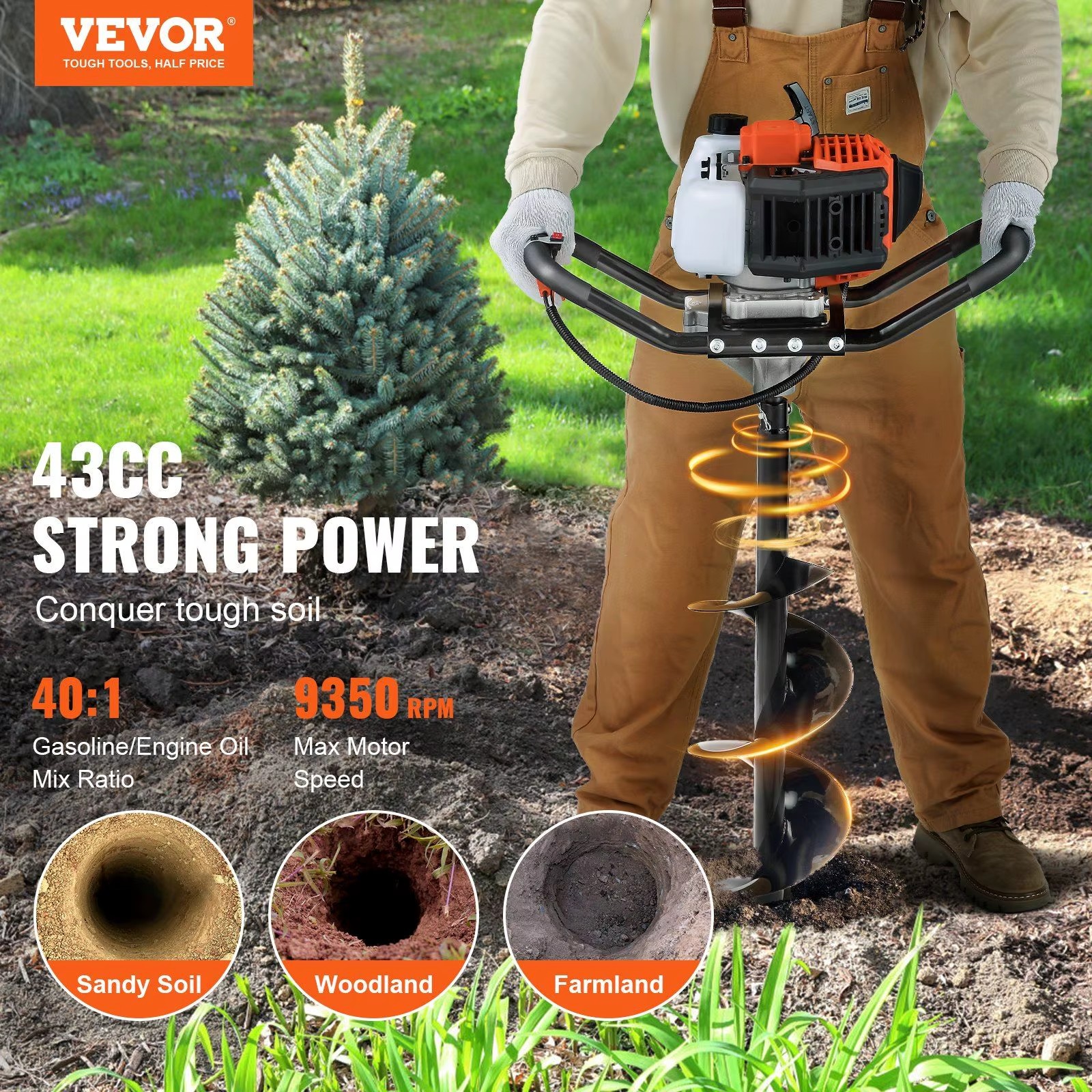 Gas Powered Earth Digger 8 Alloy Steel Auger Drill Bit 30 Long Post Hole Garden Tool Farmland Planting D0100HPFIGA