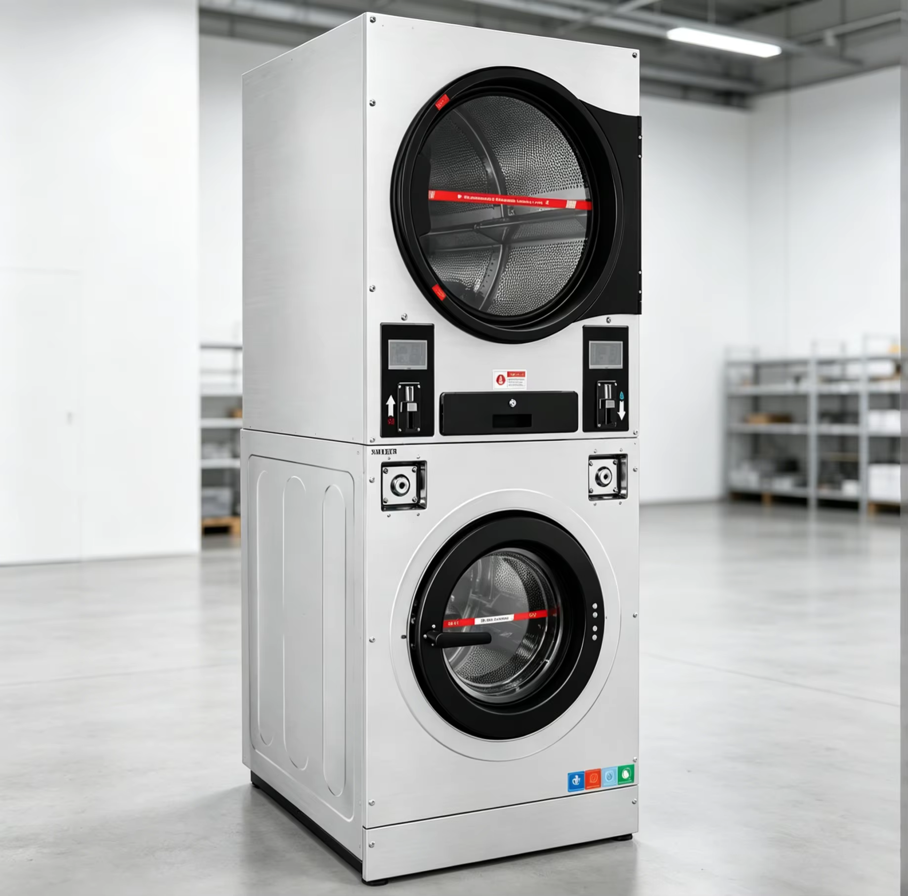 Electric Stack Washer Dryer Combo Bottom Washing Upper Tumble Dryer Stainless Steel Three Phase Energy Saving Equipment for