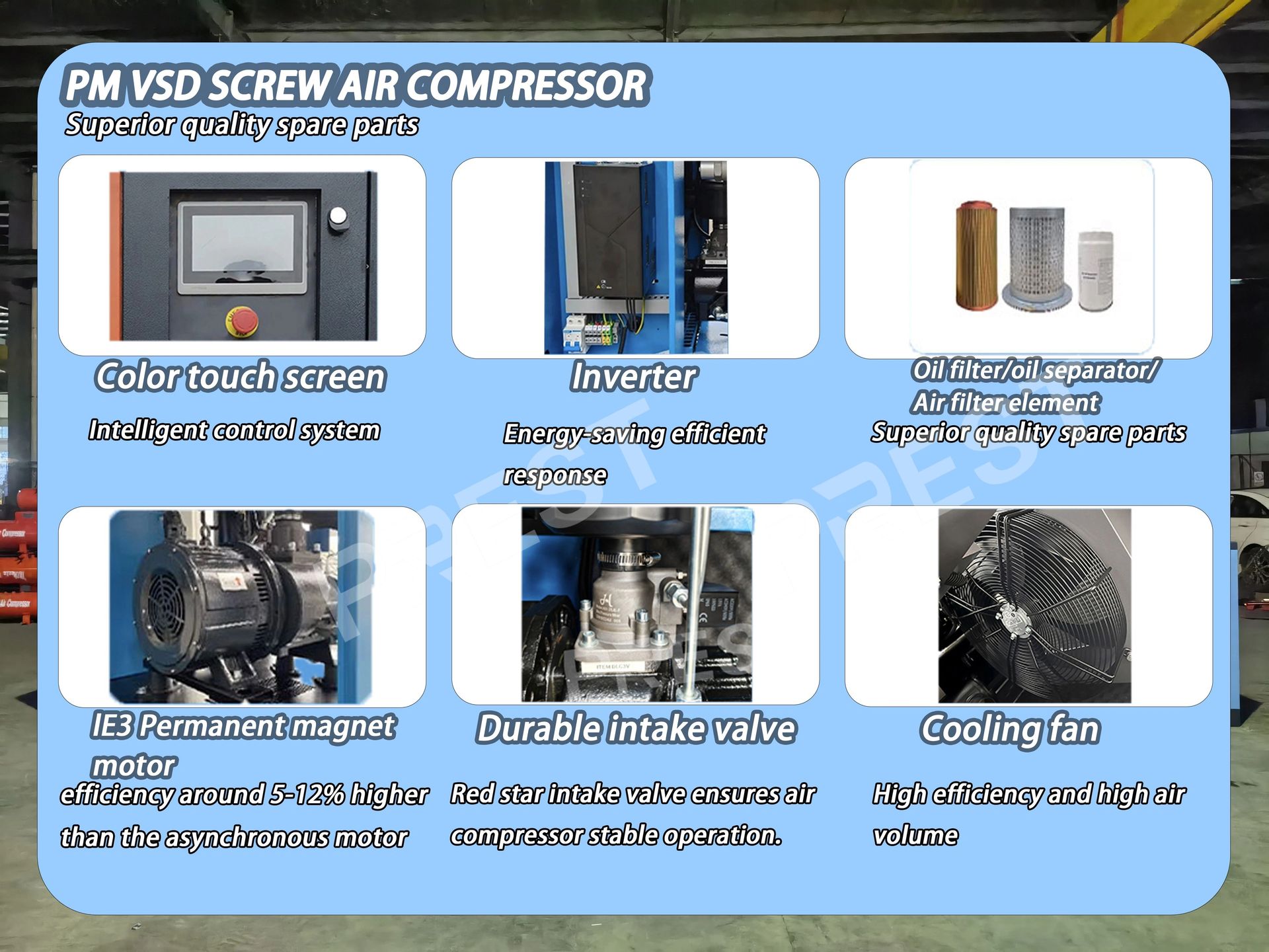 Silent Energy-Saving Air Cooled 2.2KW-7.5KW Variable Frequency Screw Air Compressor Industrial With Air Tank Dryer Filter